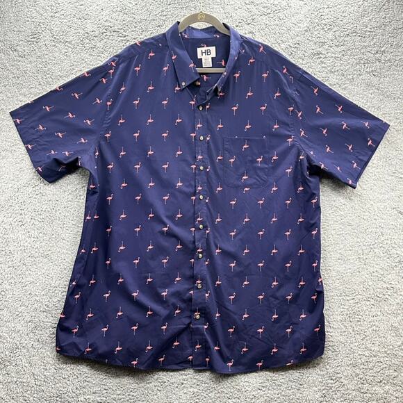 DXL HB 2XLT Short Sleeve Button Up Pink Flamingo Shirt Casual Beach Pool EUC - Picture 1 of 10